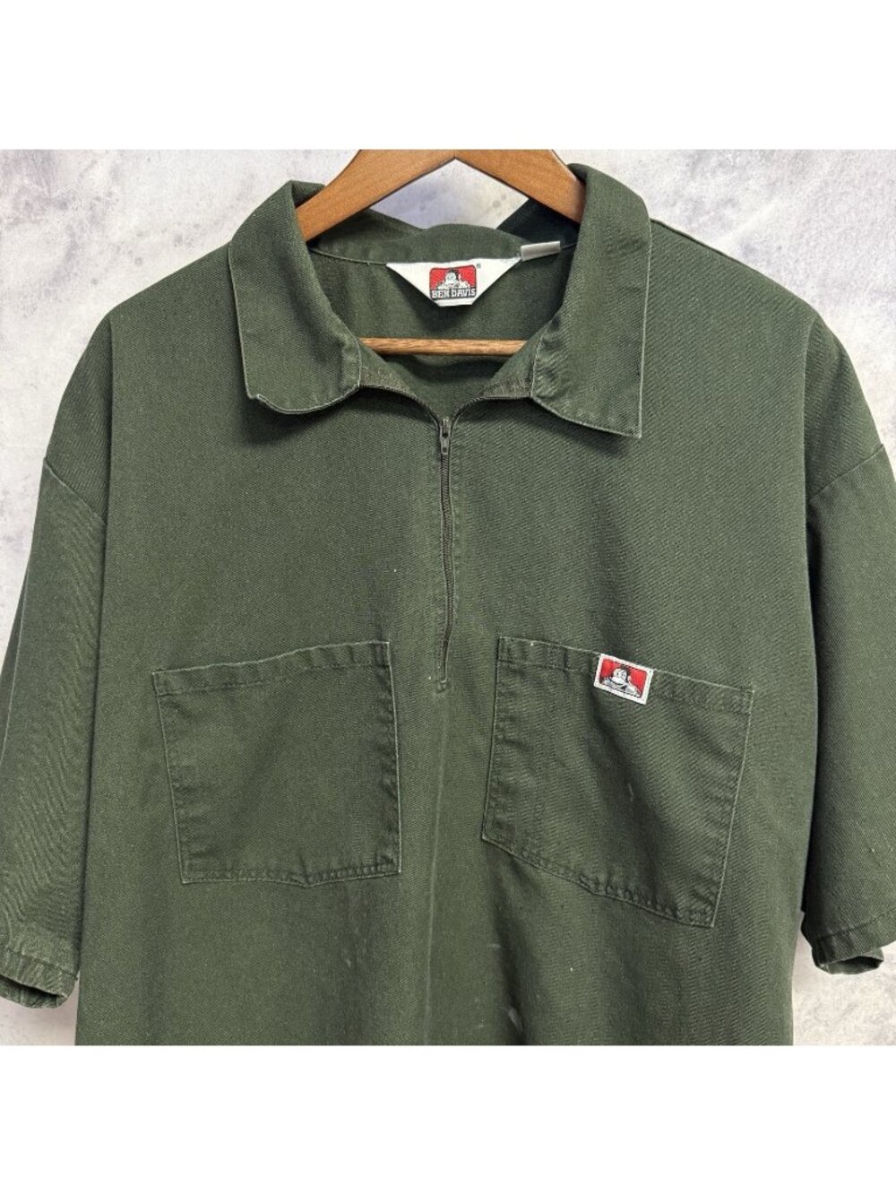 Ben Davis Men's Short Sleeve Half Zip Solid Work Shirt Olive Green Size 3XL XXXL